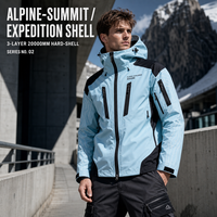Veste matelassée de montagne Alpine Summit OEM personnalisée, 3 couches, imperméable 20000MM, coutures entièrement scellées, capuche anti-tempête, unisexe, pour l'extérieur