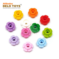 DELO TOYS (17 couleurs) Briques de construction en vrac DIY, blocs ABS 1x1, plaque de briques ronde 1*1 avec bord fleuri (5 pétales) (N°24866)