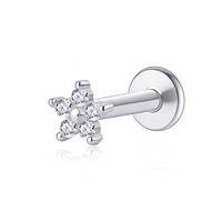 S925 Sterling Silber Spiralblumen-Knorpelohrringe, Zirkon-Stern-Ohrstecker, Flachboden-Piercing-Stift