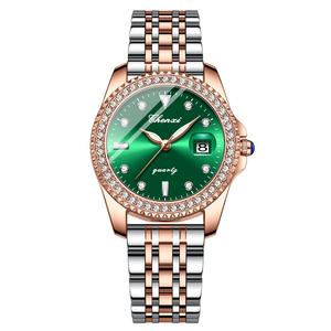 Montre à quartz en verre pour femme CHENXI personnalisée, mode business, petite montre verte, étanche 3BAR, bracelet en cuir, boîtier en acier inoxydable, alliage - Product Image 1