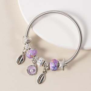 Pulsera de Cuentas con Colgante de Concha y Perla de la Serie Retro Oceánica, con Estrella de Mar y Corazón, Venta al por Mayor - Product Image 3