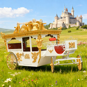 Grande calèche royale électrique dorée avec sculpture d'ange, roues à rayons larges, alimentée au lithium, pour jardin, mariage, chariot romantique - Product Image 4