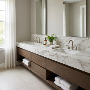 Encimera de Cuarzo Artificial con Vetas Púrpuras Exóticas Personalizadas, Tecnología Nano Inkjet, para Isla de Cocina Comercial, Mueble de Baño - Product Image 3