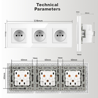 Enchufe de pared estándar de la UE de 228*86mm Triple 16A con Panel de vidrio templado 3 salidas de CA de Alemania para el hogar