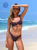 Ensemble de maillots de bain pour femmes en tissu recyclé, avec bretelles à volants et motif à pois, design personnalisé OEM, vente en gros