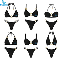 OEM High-Stretch Bikini Cheeky Bottom met Metalen Ring Design, Veelzijdige Sexy Stijl, Meerdere Kleuren, 2-delig Cut-Out Badpak