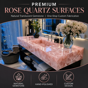 Lujosa encimera de cuarzo rosa con lavabo integrado para baño, mueble flotante de pared. - Product Image 2