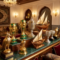 Trophée de football personnalisé de style saoudien en métal doré et vert avec base en marbre, boîte cadeau en cuir, récompense pour les champions
