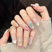 Ongles en acrylique pour vacances d'été, motifs 3D fleurs jaunes, bleues, roses, étoiles de mer, coquillages, French manucure, perles colorées, personnalisables pour salon