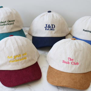 หมวกแก๊ปทรงวินเทจคุณภาพสูง 5 แผง ทรงกลาง ผ้าคอร์ดูรอย ปักลายสองสี - Product Image 5