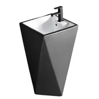 حوض حمام بركيزة سيراميك موديل DL003BBW متوفر باللون الأسود بتصميم أمريكي قائم بذاته
