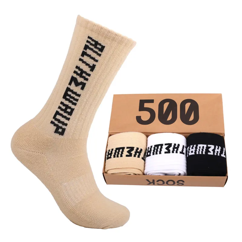 OEM Sport Frottee Kissen Männer Logo Socken Athletic Trainer Hip-Hop Skateboard Socken Laufen Basketball Creme benutzer definierte Wörter Socke