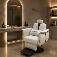 Fauteuil de Barbier Inclinable Crème Blanc en Cuir PU avec Accents Mocha, Appui-tête et Repose-pieds Rembourrés pour Salon de Coiffure, Spa et Studio de Coiffage