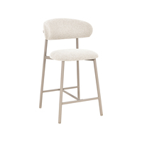 Tabouret de bar rembourré à hauteur de comptoir, chaise de bar rectangulaire arrondie avec dossier rembourré et structure en métal beige clair mat