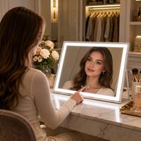 Miroir de Maquillage LED Incurvé avec Haut-parleur Bluetooth, 3 Couleurs, Tactile et Dimmable, pour Chambre à Coucher, Cadeau, Vente en Gros, OEM