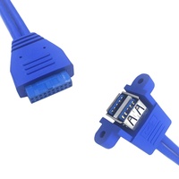 Kabel Ekstensi USB 3.0 Dual 20-Pin Tipe A Female Panel Screw Mount untuk Motherboard, Konduktor Tembaga Terlindungi, Panjang Sesuai Pesanan