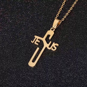 <span class=keywords><strong>Collier</strong></span> en acier inoxydable doré en gros avec pendentif <span class=keywords><strong>croix</strong></span> pour hommes et femmes, bijou religieux chrétien, cadeau - Product Image 2