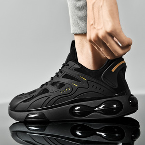 Chaussures de course à coussin d'air noires pour hommes, empeigne en mesh, semelle extérieure en caoutchouc, semelle intermédiaire en EVA, baskets légères - Product Image 2