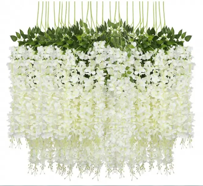 12 Pcs 45 polegadas Glicínias Flor Artificial Silk wisteria Vine Garland Hanging para Festa de Casamento Decoração Da Parede do Jardim Verde