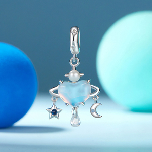 Personalizzabile oro bianco placcato argento CZ conchiglia di vetro opale spinello ciondolo con staccabile pianeta blu per festa o regalo - Product Image 6