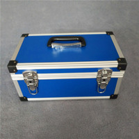 Valise de transport rectangulaire bleue épaissie en ABS, surface personnalisable, doublure EVA, boîte à outils portable compacte, capacité 10L, en aluminium