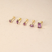 Tren kancing perak murni 925 Tunggal Fashion bentuk geometri anting-anting tindik belakang datar sekrup kecubung alami