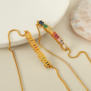 Pulsera de Zirconia Arcoíris Dorada con Cristales Coloridos, Joyería Unisex para Uso Diario, Engaste de Canal, Pulsera de Acero de Titanio - Product Image 4