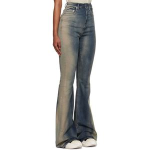 Jean baggy taille haute pour femme, effet délavé bleu, en denim stretch, coupe évasée - Product Image 3