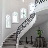 Conception d'escaliers de luxe, Double plaque en acier, faisceau de marbre, escalier incurvé avec balustrade d'escalier en acier inoxydable à vendre