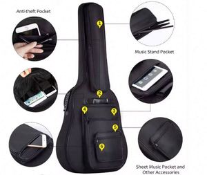 Échantillon Gratuit - Housse de Guitare Acoustique Multi-Poches 42,4 Pouces, 6 Poches, Rembourrage Épais de 0,34 Pouces, Étui de Transport Imperméable pour Guitare - Product Image 3