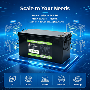 แบตเตอรี่ LiFePO4 200Ah 24V แบตเตอรี่เก็บพลังงาน5120Wh 100A BMS แบตเตอรี่พลังงานแสงอาทิตย์เกรดเอ - Product Image 5
