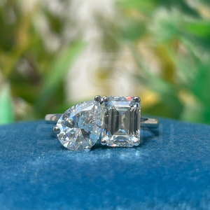 Pear And Emerald Two <b>Stone</b> Toi Et Moi Moissanite Ring Elegant Wedding Anniversary Gift For Wife Romantic Fine Jewelry Design - Product Image 1