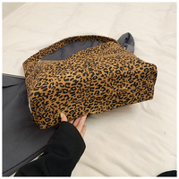 Tas Selempang Wanita Motif Leopard Kapasitas Besar, Tas Hobo Kanvas Lembut, Tas Belanja Kasual Sehari-hari
