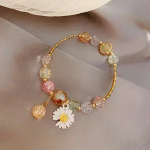 Handmade gemstone bead stretch bracelet; UNAKITE; Charm