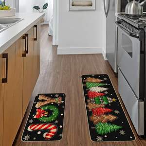 Juego de alfombrillas de cocina navideñas Temu, rectangulares, de poliéster, resistentes a las manchas, con diseño novedoso para uso en el hogar, baño y cocina - Product Image 5