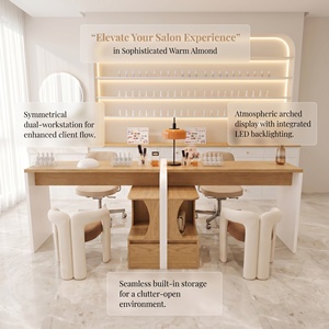 Modern Wooden Double Manicure <b>Table</b> Marble Top 2 Person <b>Nail</b> Desk Professional Beauty Salon Dual Workstation Furniture - Product Image 5
