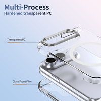 Étui de téléphone pliable magnétique en PC renforcé transparent anti-jaunissement avec protection de caméra surélevée et verre trempé antichoc pour iPhone Duo