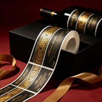 Etiquetas Adhesivas en Rollo de Papel Impermeable Personalizadas de Alta Calidad con Logotipo Dorado en Relieve para Vino, Cerveza, Whisky, Vodka, Tequila