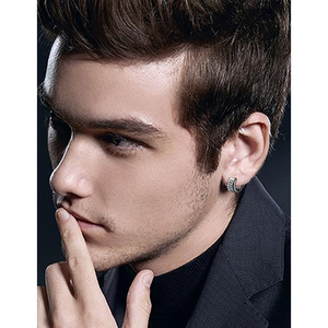 12 cặp màu đen bạc tone Thép không gỉ Huggie Hoop Bông tai CZ bevel cạnh độc đáo Hy Lạp Key piercing trang sức Set Zircon - Product Image 4