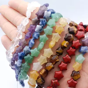 Wholesale Natural crystal carving star healing stone scattered beads 21 pcs carvings for DIY gift