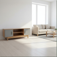 Meuble TV en bois avec 2 portes et étagères ouvertes, centre de divertissement, console multimédia TV, table avec pieds en bois massif pour salon