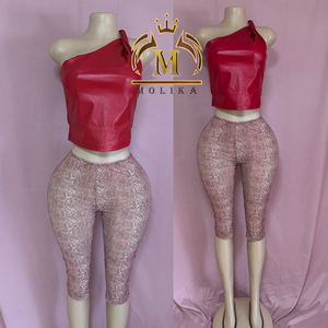 Sexy Damen Zweiteiler Set aus PU-Leder, Dehnbares Crop Top und Hose, Sexy Club Zweiteiler Set, Freizeit Damenoutfit 2026 - Product Image 2