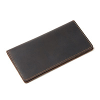 Dompet Kartu Kredit Vertikal Kulit Sapi Crazy Horse Grosir Ya271, Dompet Panjang Lipat Dua Buatan Tangan dengan Kancing Tekan
