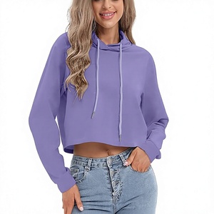 <b>High</b> End Heavyweight French Terry Cropped Hoodie Custom Loopback 380GSM Thick Blank Cotton Crop <b>Top</b> Sweatshirt Streetwear Luxury - Product Image 1