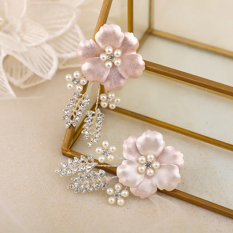 Women Bridal Headpieces Rose Gold Flower Handmade Bridal Wedding Earrings Jewelry Sets For Woman