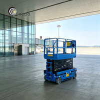 Plateforme élévatrice à ciseaux à grande portée avec point de fixation par corde pour travaux en hauteur sécurisés dans les projets de nettoyage de murs-rideaux en verre