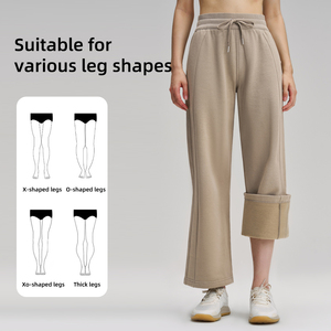 Conjunto Deportivo Lu con Forro Polar, Sudadera con Cierre y Cuello Alto, Chaqueta de Algodón, Pantalones de <span class=keywords><strong>Yoga</strong></span> Anchos con Cordón, Conjunto de 2 Piezas - Product Image 4