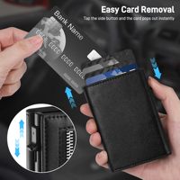Portefeuille minimaliste pour homme avec porte-cartes pop-up, en cuir lisse personnalisé, blocage RFID, porte-cartes en aluminium métallique avec poche à monnaie zippée