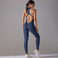 Combinaison de yoga pour femme en Spandex/Nylon, extensible dans les quatre sens, longueur intégrale, une pièce, pour la gym et l'entraînement, avec fermeture éclair avant, sans manches, ouverte