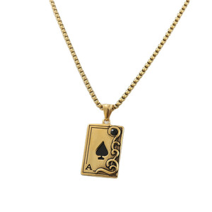 Collier pendentif Ace Of Spades en acier inoxydable, style rétro unisexe, design de carte à jouer, ton doré 120226 - Product Image 3
